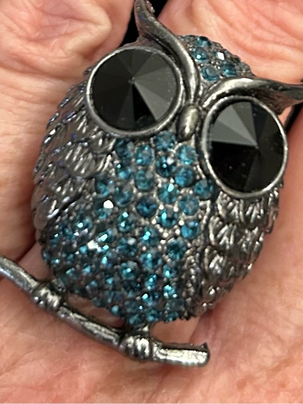 Blue Crystal Owl Stretchy Ring - Women's Jewelry